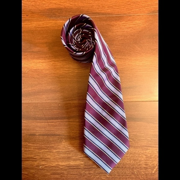 🍁SALE🍁NORDSTROM Purple/Silver Striped 100% Silk Necktie - Picture 1 of 9